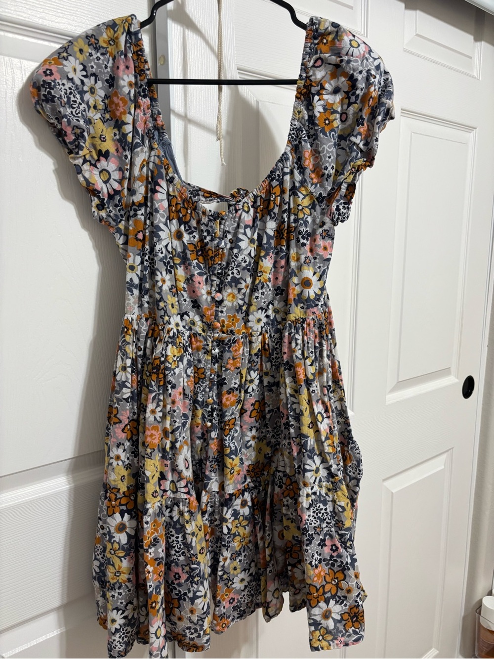 American Eagle Outfitters Floral Tiered Dress in Yellow, Pink & Gray